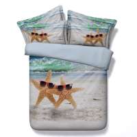 Luxury sea star 3D digital printed queen king size Bedding Set 4pcs microfiber duvet cover bed sheet set JF007