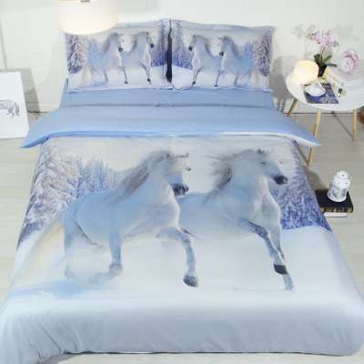 JF218 horses runs in snow  printed bedding sets HD Digital printed duvet cover quilt cover comforter cover bed sheet set