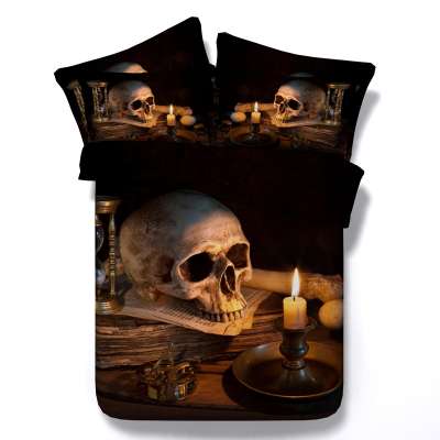 Luxury Hot Sell digital printed skull queen king size Bedding Set 4pcs microfiber duvet cover bed sheet set JF005