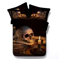 Luxury Hot Sell digital printed skull queen king size Bedding Set 4pcs microfiber duvet cover bed sheet set JF005