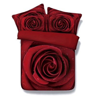 Luxury bed sheets Microfiber Red roses Comforter Duvet Cover 3d digital printed bedding sets for home textile