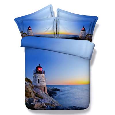 Luxury Home Textile microfiber Duvet Cover Quilt Sheet Set 4pcs with sea tower printed Bed linen pillowcases set