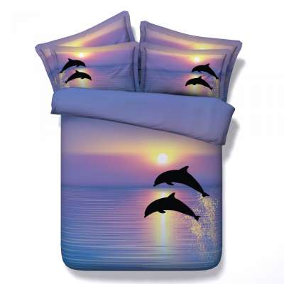 JF112 blue sea with dolphin jumping 4PCS 3D digital printed duvet cover quilt cover comforter shell bedding set